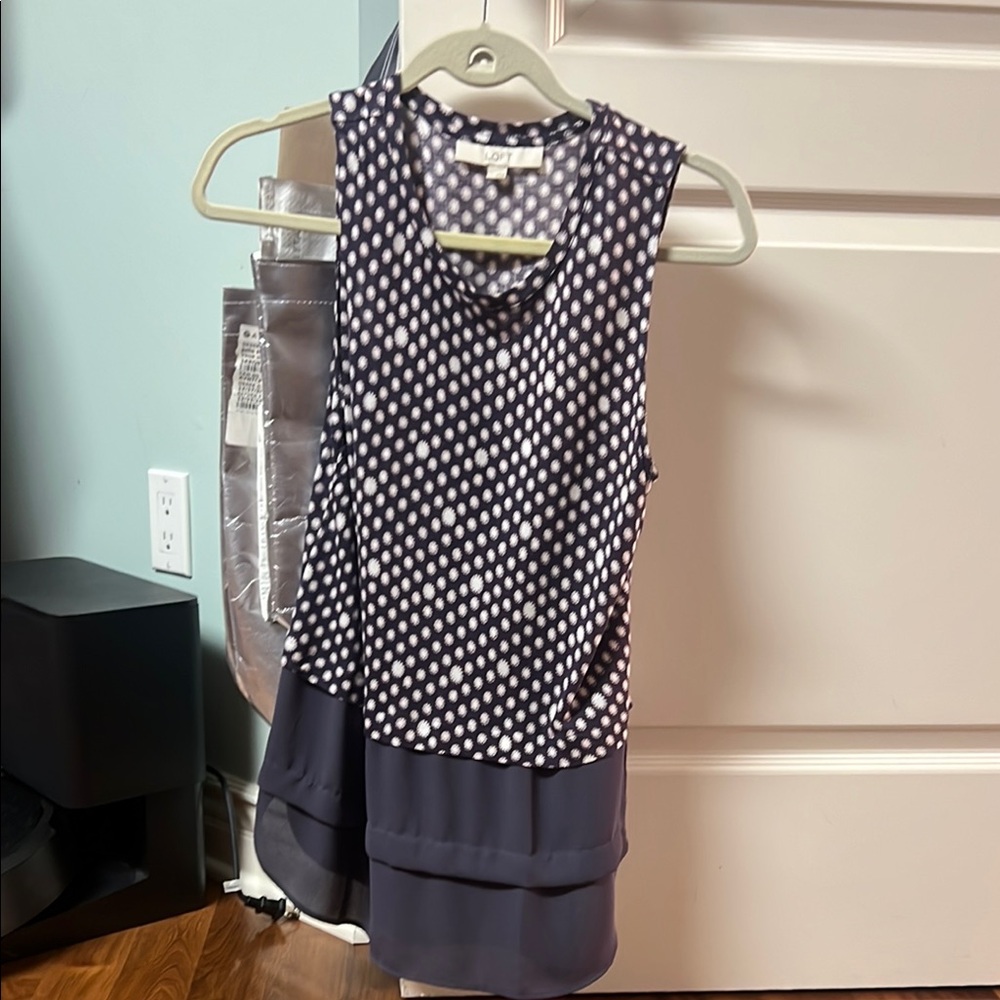 LOFT Sleeveless Navy and White Blouse